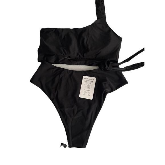 NWT MOOSLOVER Black 1 Shoulder High Waisted 2 Piece Bikini Tie High Cut *Medium - Picture 4 of 10